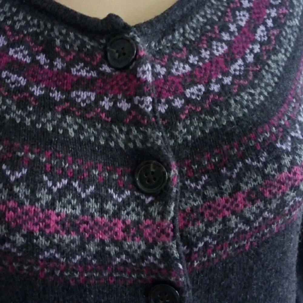 Tommy Hilfiger Small Cashmere Blend Fair Isle 3/4 Sleeve Cardigan